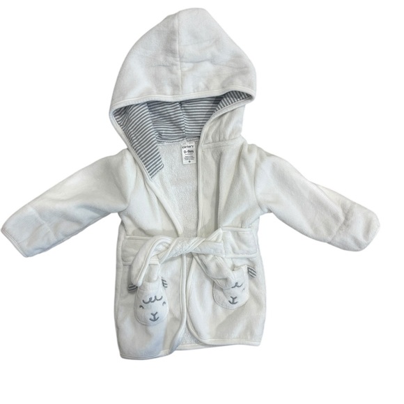 NWOT Carter's Baby 0-9 month White Lamb Hooded Terry Bath Robe Cotton - Picture 1 of 5